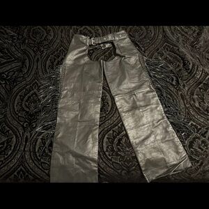 UNIK Black Leather Chaps Size L with Fringe